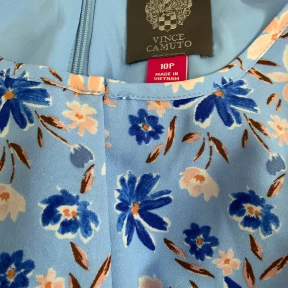VINCE CAMUTO BLUE MULTICOLORED DRESS. SIZE- 10P - Picture 4 of 10
